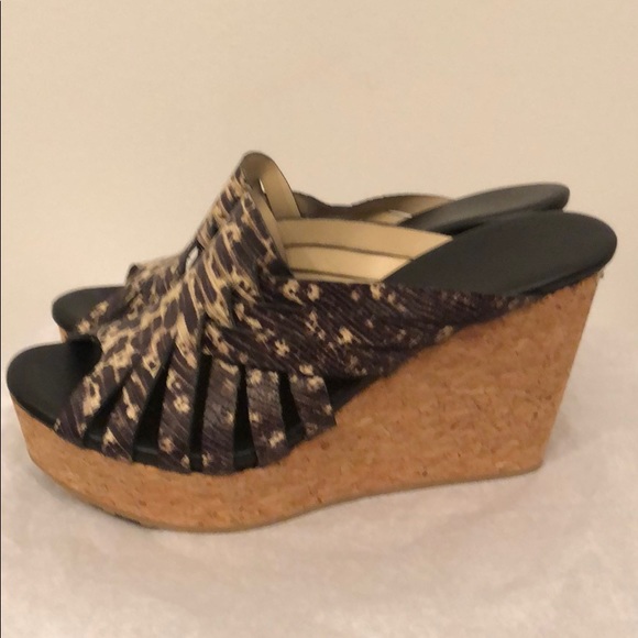 Jimmy Choo Embossed Leather Cork Wedges Size 41 Wedges
